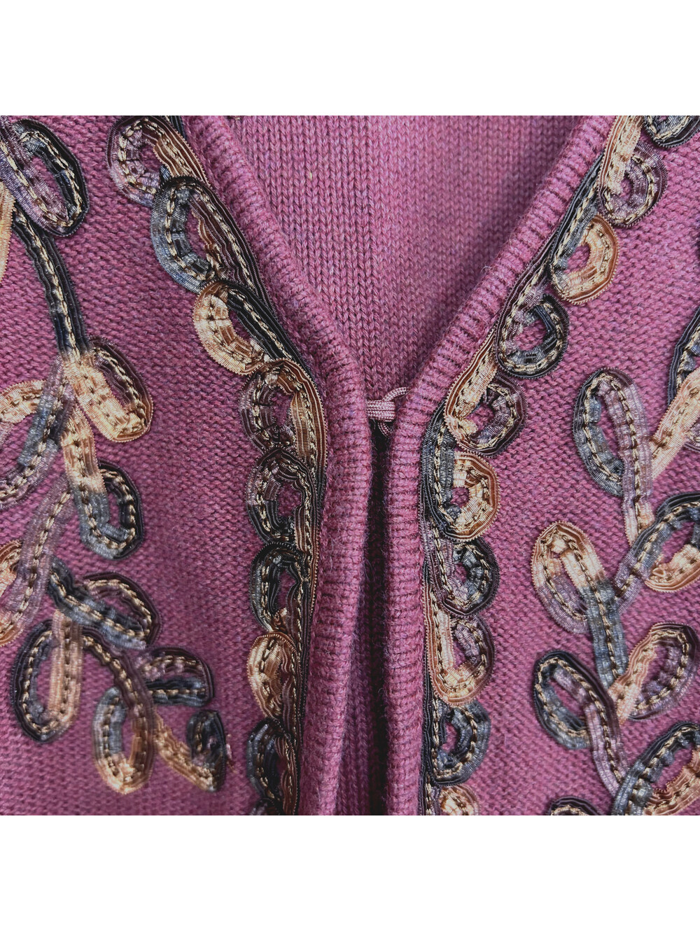 Coldwater Creek Beaded Cardigan Womens XL Burgundy Floral Embellished Boho Knit - Picture 5 of 8